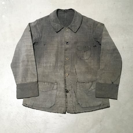 1930〜40's Le fnoletaine Black Chambray Fade&Patchwork Jacket