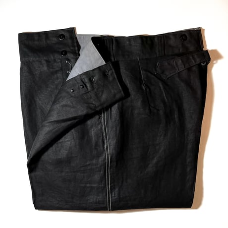 1940's French Unknown Black Linen Trousers Deadstock
