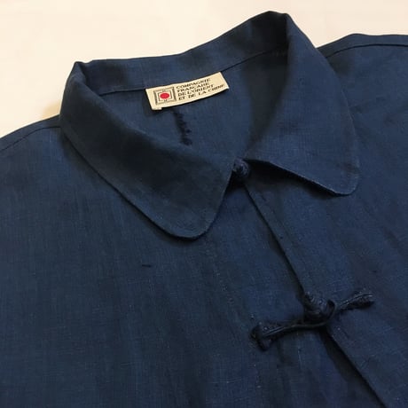 1970's COMPAGNIE FRANCAISE DE L'ORIENT Indigo Linen China Jacket Deadstock