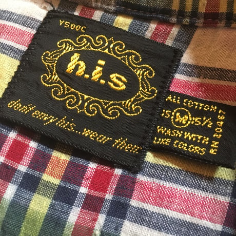 1960's h.i.s Indian Madras S/S Shirt