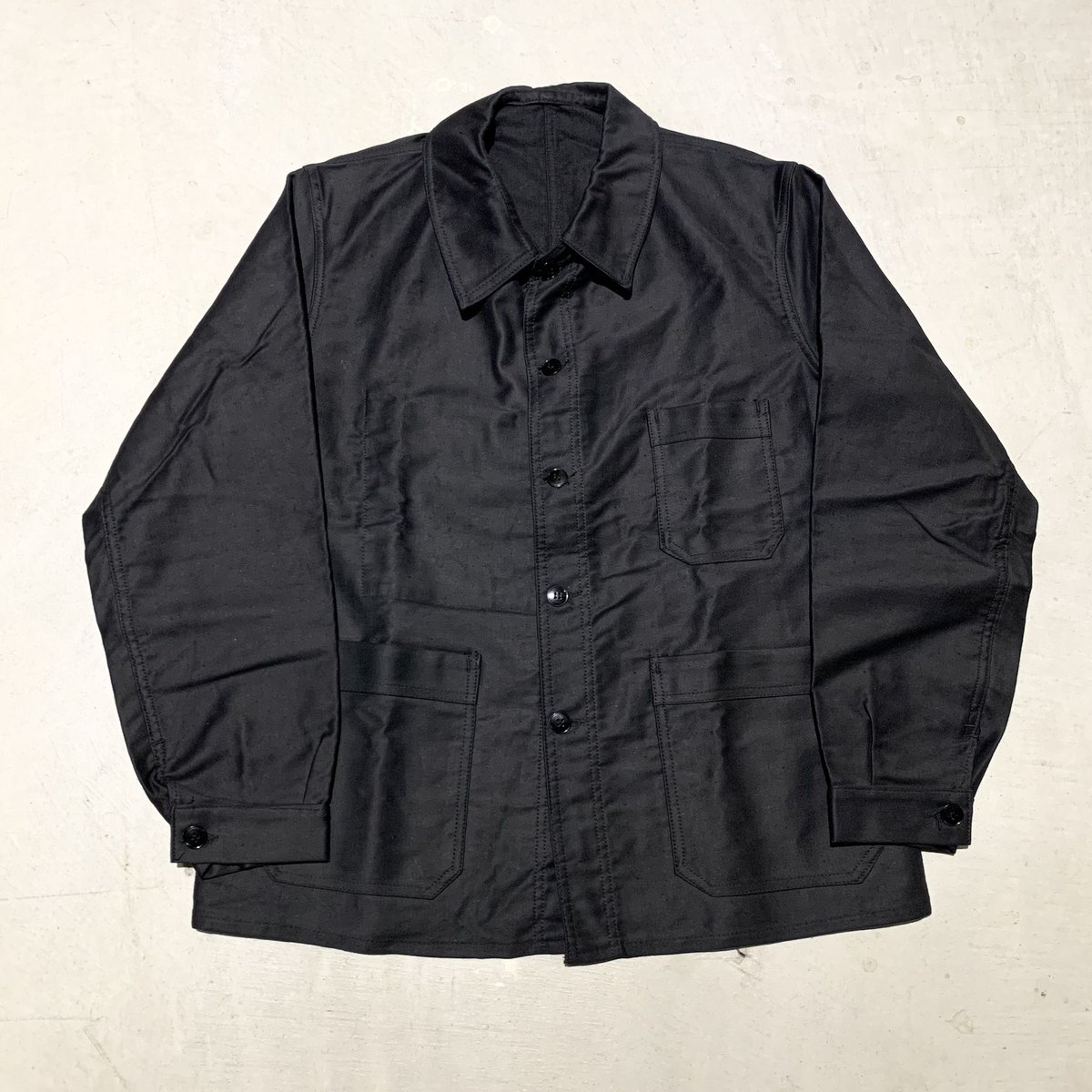 ブラックモールスキンジャケット　ユーロヴィンテージ 古着　1940〜50s 40s France Vintage Black Moleskin Work Jacket 4