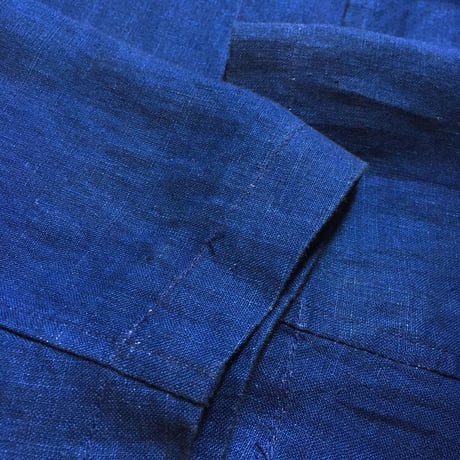 1970's COMPAGNIE FRANCAISE DE L'ORIENT Indigo Linen China Jacket Deadstock