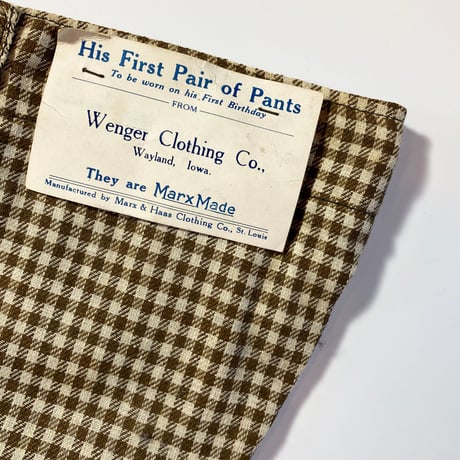 1910〜20's Wenger Clothing Co. Salesman Sample Deadstock
