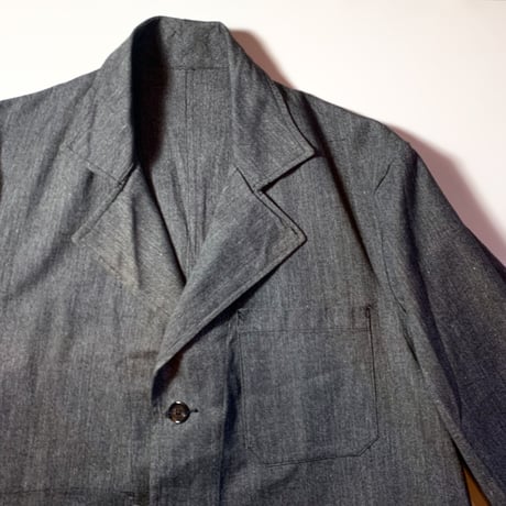 1950's French Unknown Black Chambray Atelier Coat Deadstock