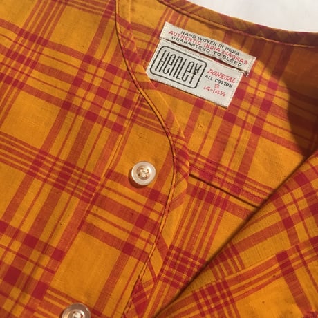 1960's DONEGAL Indian Madras Henleyneck S/S Shirt Deadstock