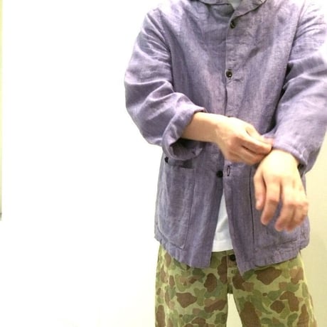 1960's French Navy Linen Shawl Collar Coverall