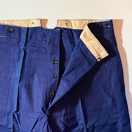 1930's French Unknown Indigo Cotton&Linen Trousers Deadstock