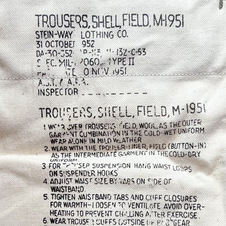 1950's US.ARMY M-51 Field Trousers Deadstock