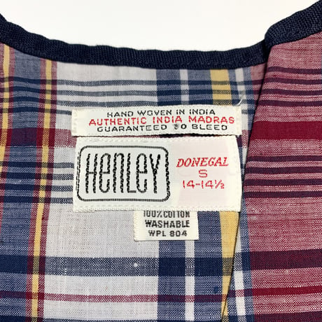 1960's DONEGAL Indian Madras Henleyneck S/S Shirt Deadstock