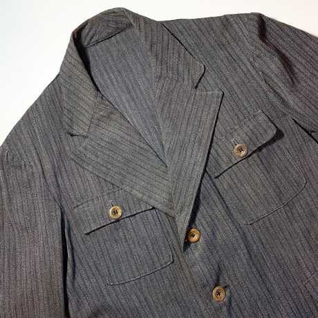 1930's〜 French Unknown Black Chambray Stripe Jacket