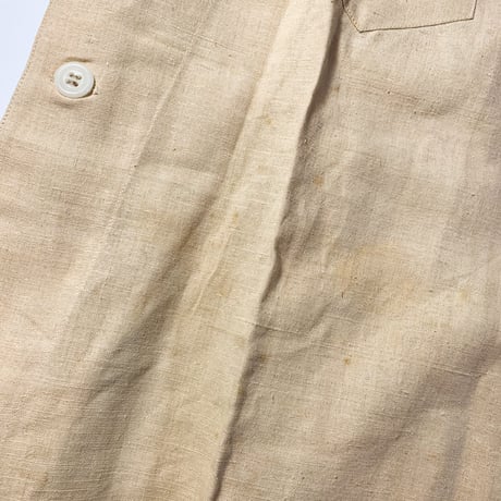 1940's〜 French Military Hospital Linen S/S Shirt Deadstock
