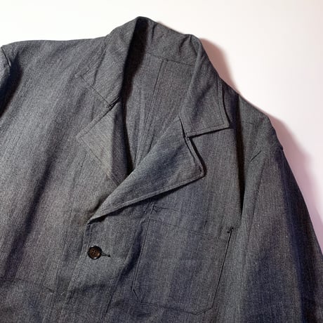 1950's French Unknown Black Chambray Atelier Coat Deadstock