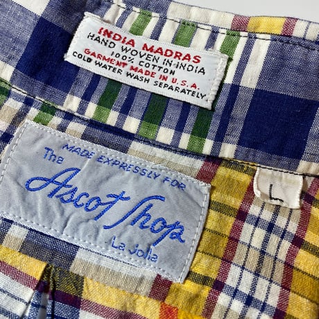 1970's The Ascot Shop Indian Madras Pullover S/S Shirt