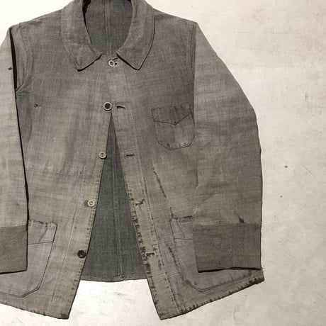 1930〜40's Le fnoletaine Black Chambray Fade&Patchwork Jacket