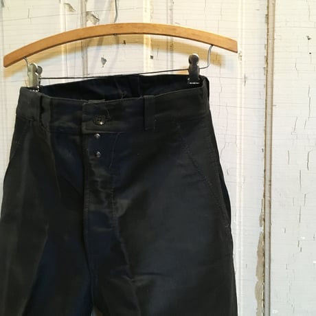 1950's French Unknown Black Moleskin Trousers Deadstock