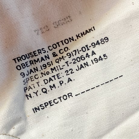 1950's US.ARMY M-45 Chino Trousers Deadstock