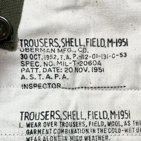 1950's US.ARMY M-51 Field Trousers Deadstock