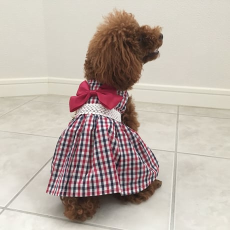 チェックリボンワンピース　レッド