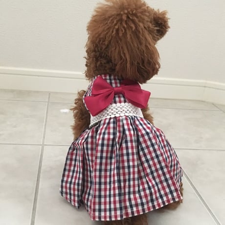 チェックリボンワンピース　レッド