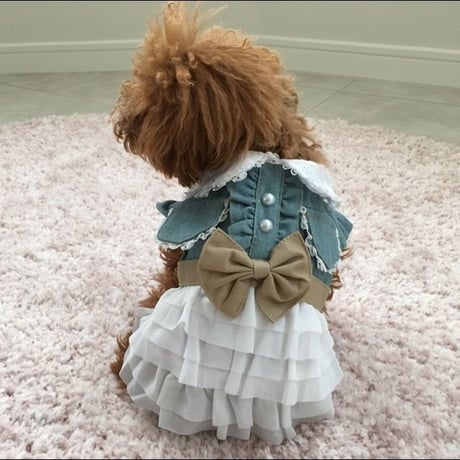 デニムワンピース リボン茶 S/L