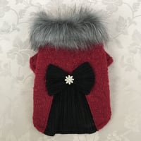 クリスマスファーコート　ビッグリボン　ワインレッド