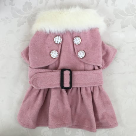 トレンチ型ファーコート　ピンク