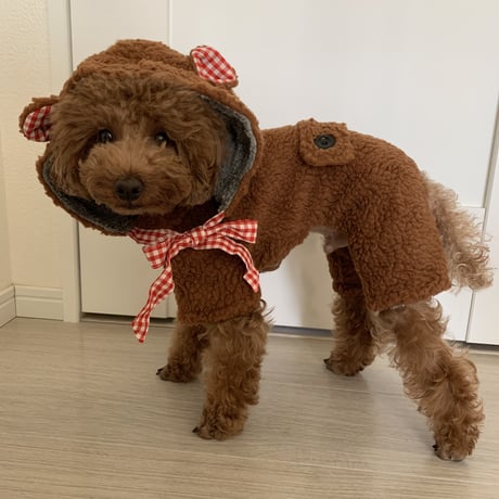 耳付着ぐるみモコモコロンパース　ブラウン