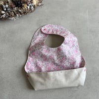 お食事エプロン花柄ピンク×綿麻