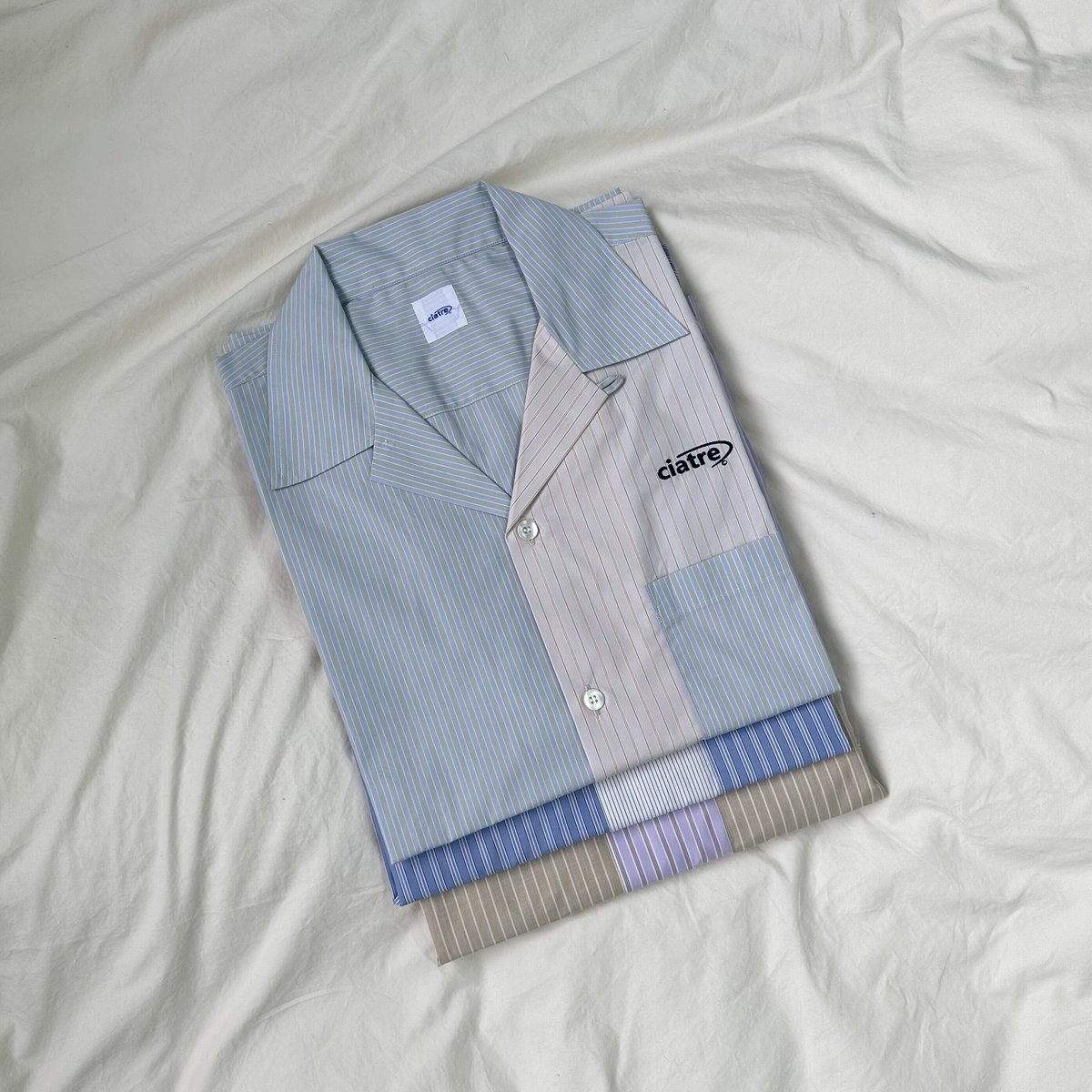 ciatre 半袖ストライプシャツ ciatre(シアター) 半袖ストライプシャツ ブルー×ホワイト サイズ