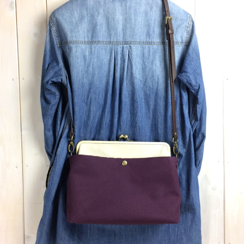 荷物持ちさんのための✨がま口帆布ショルダーバッグLL グレープ 荷物持ちさんのための✨がま口帆布ショルダーバッグLL グレープ