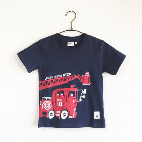 神戸市消防局コラボこどもTシャツ　ブルー （はしご車）