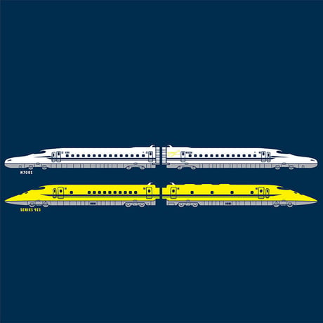 こどもTシャツ　ブルー（新幹線N700S＆ドクターイエロー）