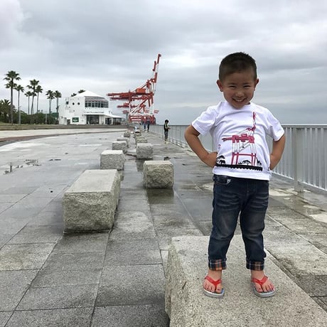 こどもTシャツ　ホワイト（サバンナ＆ガントリークレーン）
