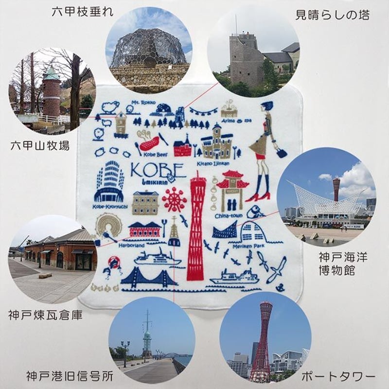 タオルハンカチ（今治産）オフホワイト （旅するマチルダ：神戸