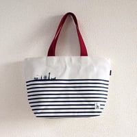 ジップミニトートバッグ（高島帆布）オフホワイト（ウミキリンボーダー）