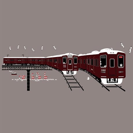 おとな長袖Tシャツ　モカ（阪急電車　1000系＆9000系）