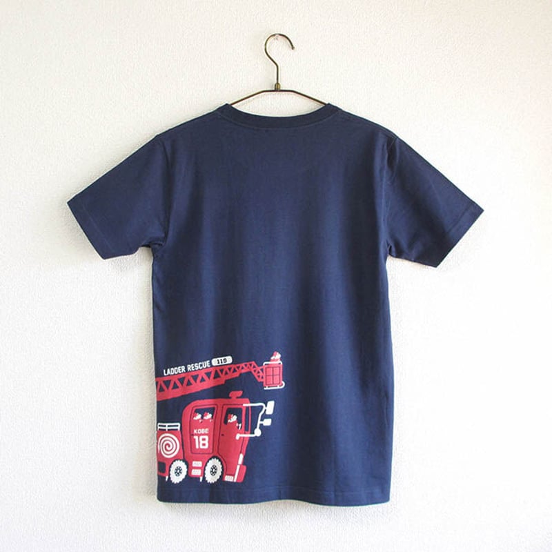 神戸市消防局コラボおとなTシャツ ブルー （はしご車