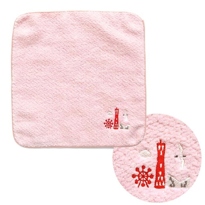 刺しゅう今治タオルハンカチ ピンク （メリケンパーク） | UMIKIRIN