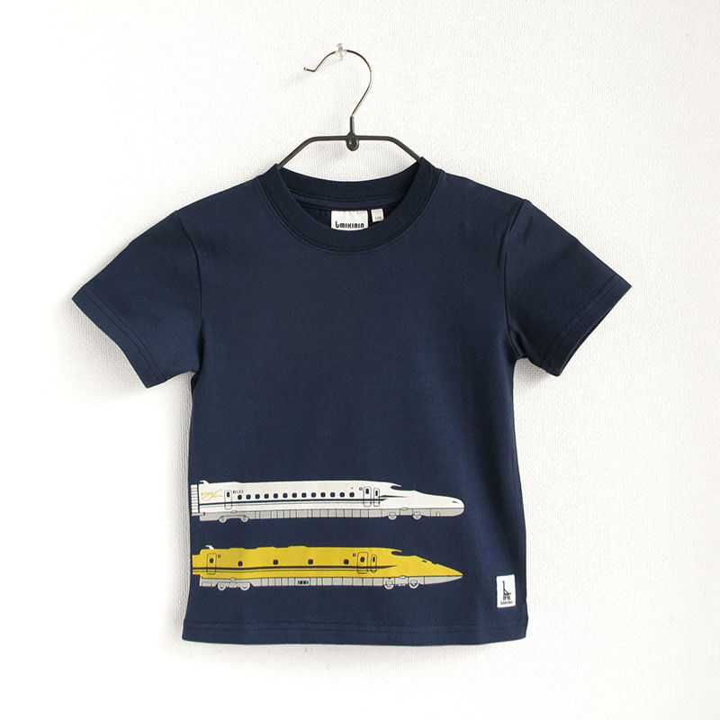 こどもTシャツ ブルー（新幹線N700S＆ドクターイエロー