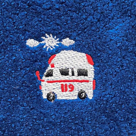 刺しゅう今治タオルハンカチ　ネイビー　（救急車）