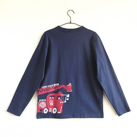 神戸市消防局コラボおとな長袖Tシャツ　ブルー （はしご車）