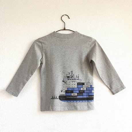 ★サイズ限定★こども長袖Tシャツ　杢グレー（コンテナ船）