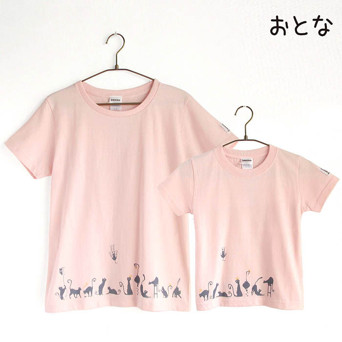 カフェクロトコラボ おとな半袖Tシャツ ベビーピンク （クロトの猫達 