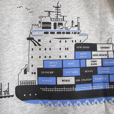 ★サイズ限定★こども長袖Tシャツ　杢グレー（コンテナ船）