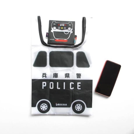 コンビニエコバッグ（兵庫県警察コラボ  パトカー：リフレクター付）　ホワイト×黒