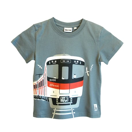 山陽電車コラボ　こどもTシャツ　ブルーグレー（山陽電車6000系と5000系）
