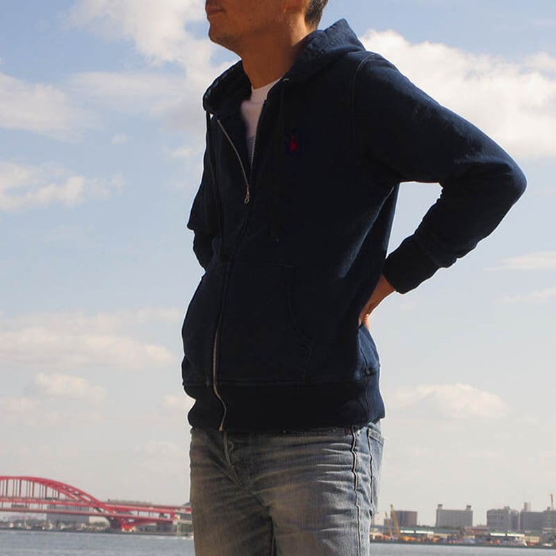 インディゴ染めジップパーカ インディゴブルー（ウミキリン