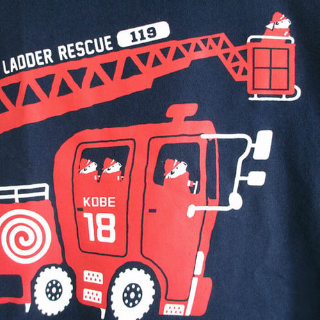 神戸市消防局コラボこどもTシャツ　ブルー （はしご車）
