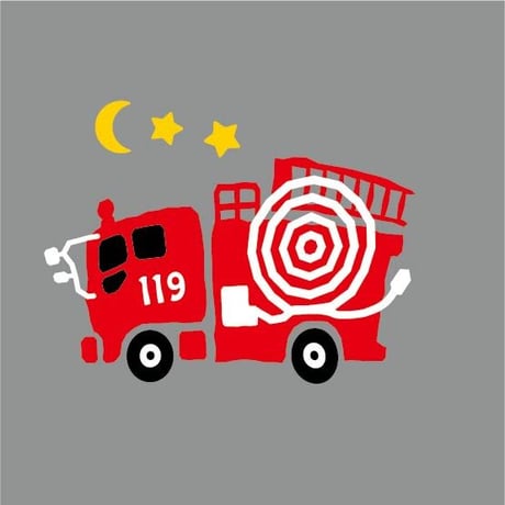 刺しゅう今治タオルハンカチ　ライトグレー　（消防車）