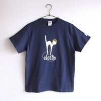 カフェクロトコラボ  おとな半袖Tシャツ　ブルー （クロト猫）